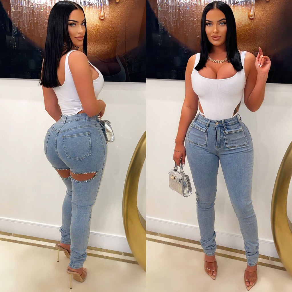 Women's Casual Distressed Slim-fit Skinny Jeans