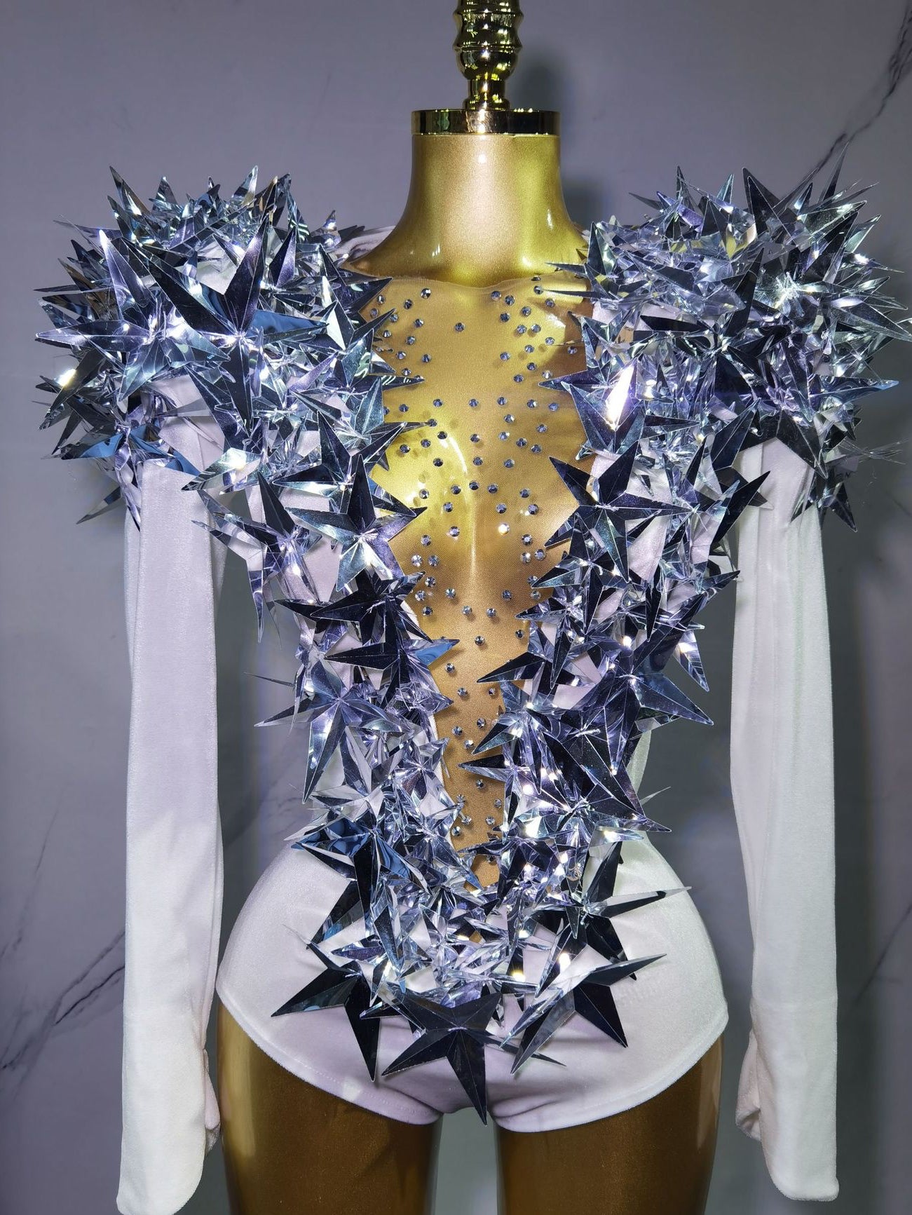 Sexy Golden Three-dimensional Five-pointed Star Exaggerated High Padded Shoulder Jumpsuit
