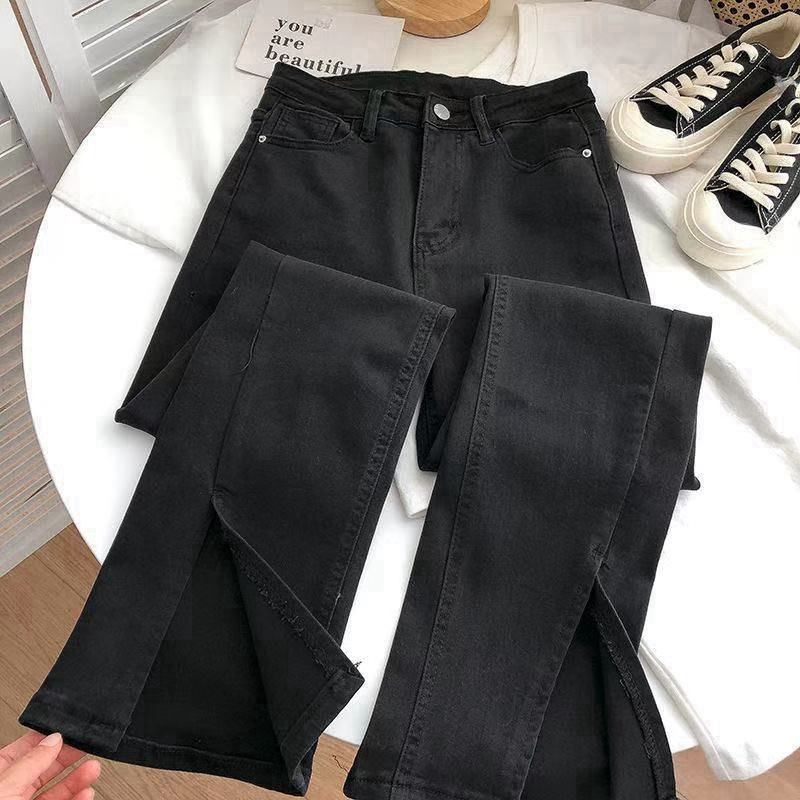Jean en denim taille haute avec une fente à l'ourlet pour femmes