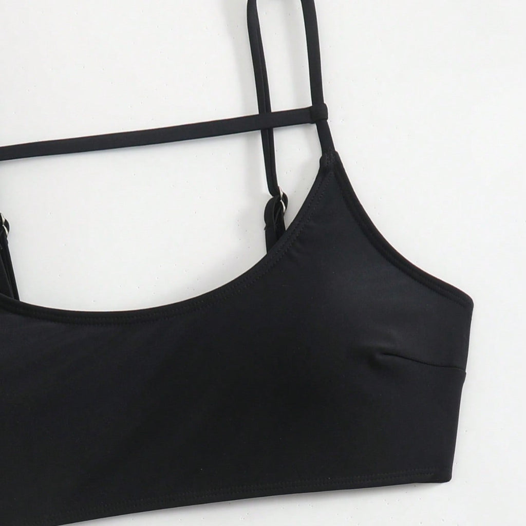 Hollow-out Black Tank-top Sports Two-piece Swimsuit Bikini