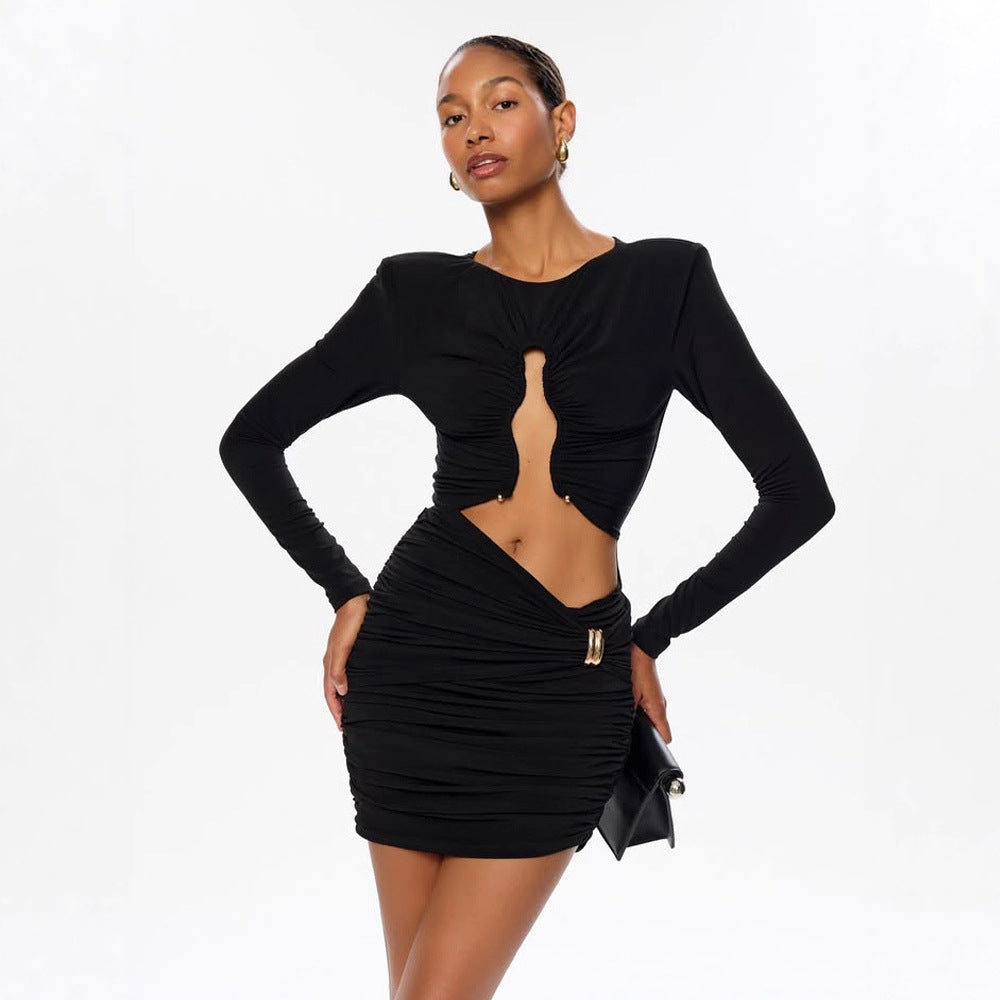 Pleated High-end Solid-color Dress