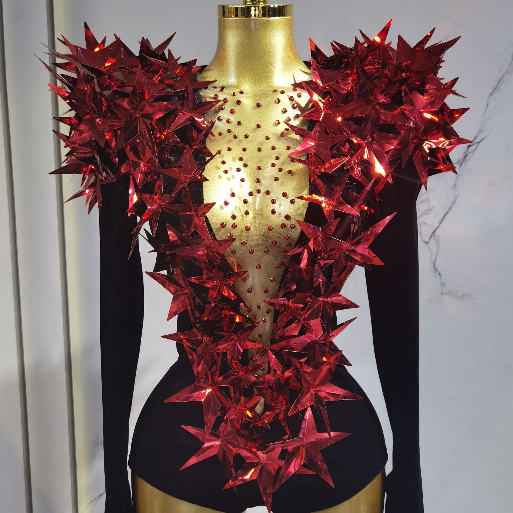 Sexy Golden Three-dimensional Five-pointed Star Exaggerated High Padded Shoulder Jumpsuit