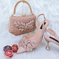 Cross-border Ladies Party Shoes Bag Set Handmade Leaf Decorative Wine Glass Heel Matching Set