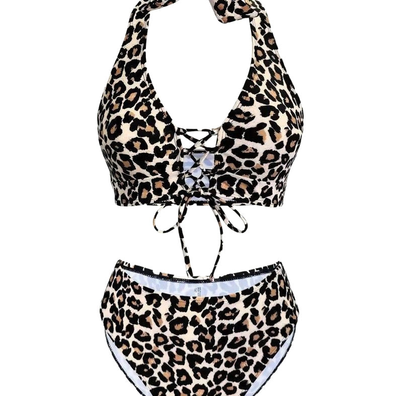 Biquíni feminino sexy de duas peças com cintura alta