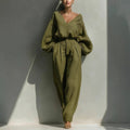 Long-sleeve Loose-fitting Trendy Unisex Retro Cotton-linen Set