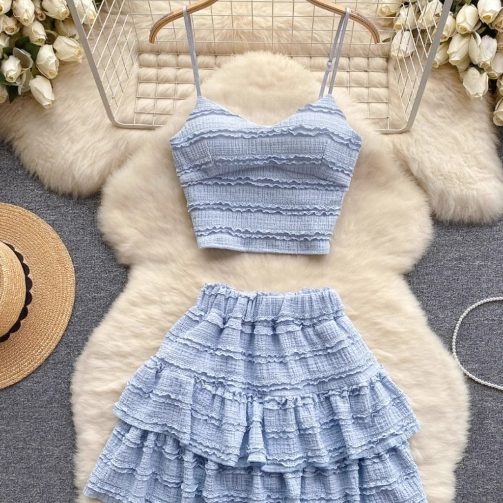 Blonde Camisole Og Rysjekort Skjørt Sett