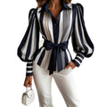 Womens Western-style Casual Long-sleeve Top With Tie-up Bow Details