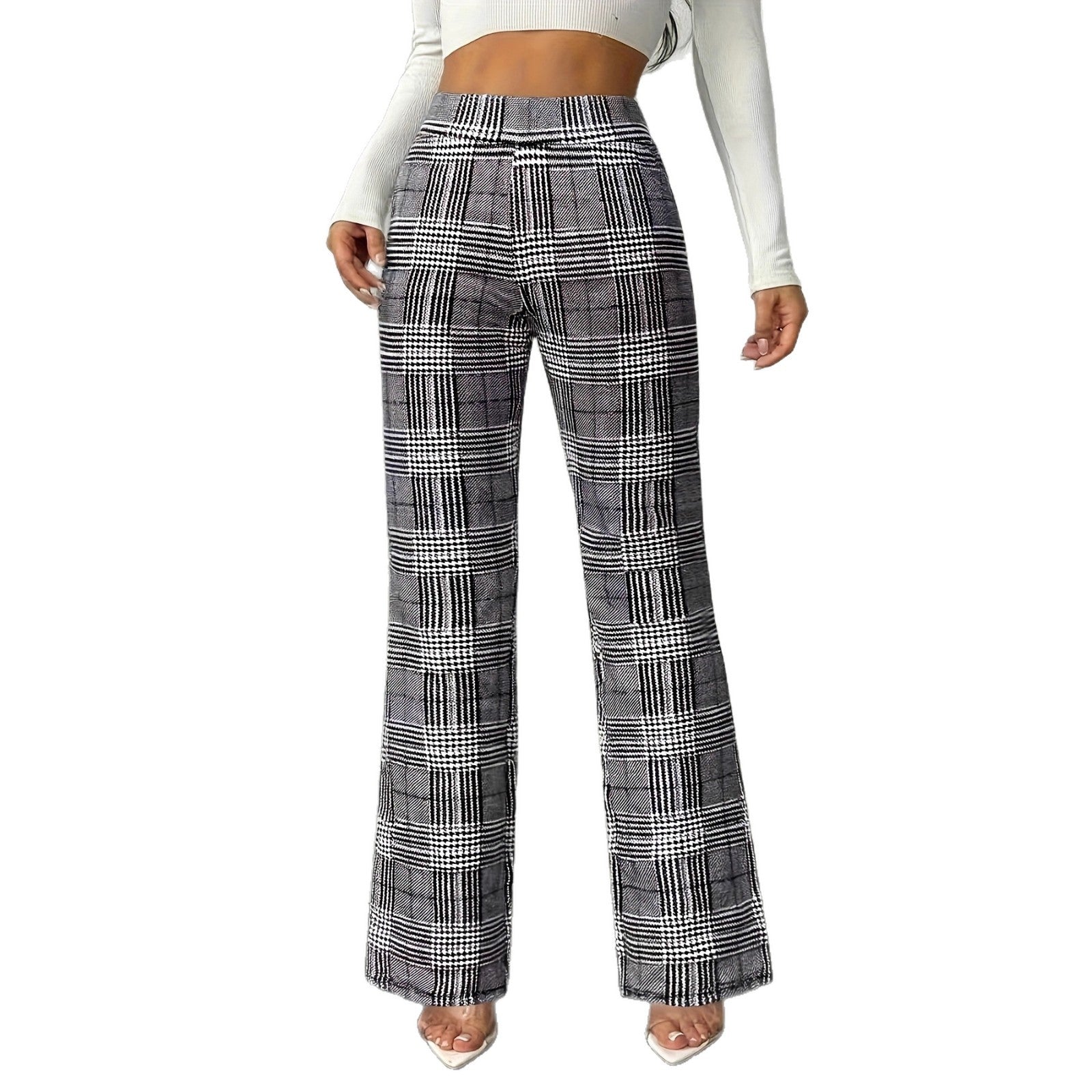 Houndstooth Wide-leg High-waisted Versatile Slim-fit Wool Straight-leg Pants