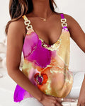 Summer Sleeveless Chain Spaghetti-strap Floral Print Women's Vest