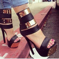 Heel Open Toe Women's Roman Sandals Metal Sheet Rivet Waterproof Platform High Heels