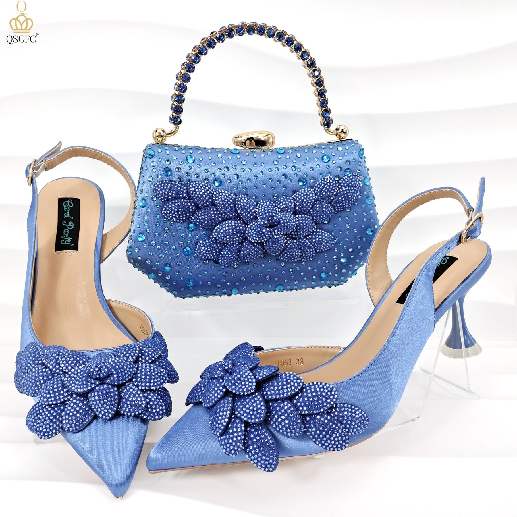 Cross-border Ladies Party Shoes Bag Set Handmade Leaf Decorative Wine Glass Heel Matching Set