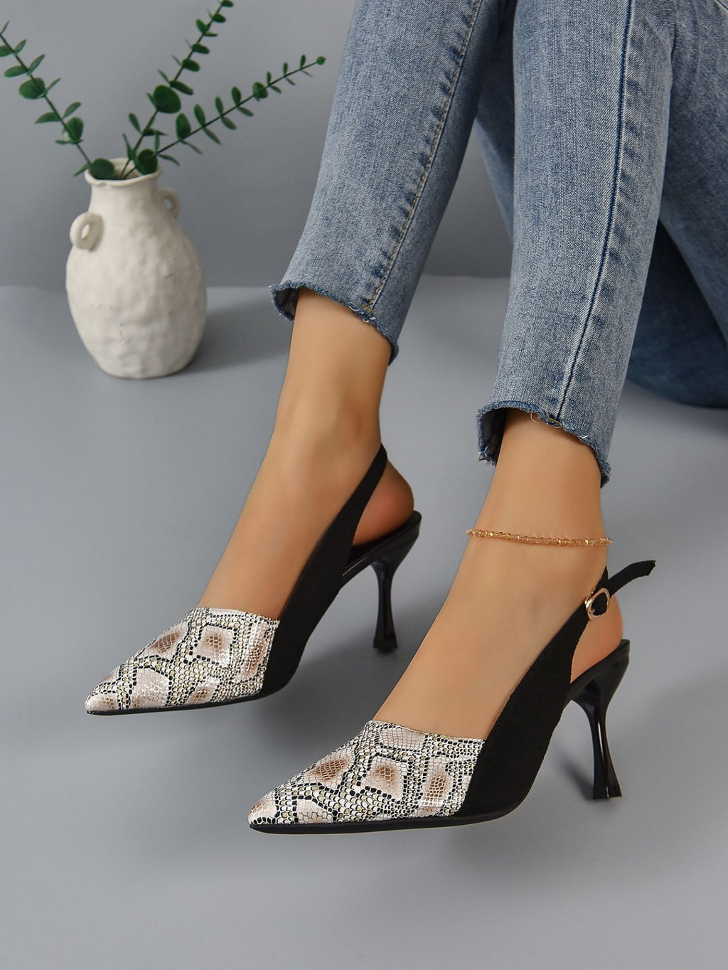 Sandalias de moda para mujer con tacón alto y estampado de piel de serpiente