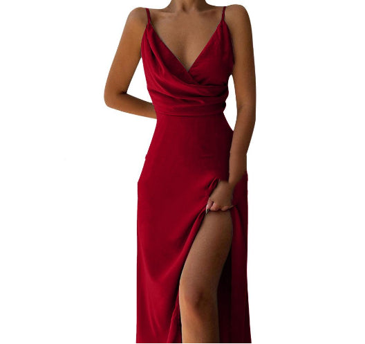 V-neck Slit Sling Dress Summer Fashion Sexy Slim Dresses For Women Clothing