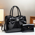 Fashionable Crocodile-Print Bow Bucket Bag Patent Leather Glossy Crossbody Bag