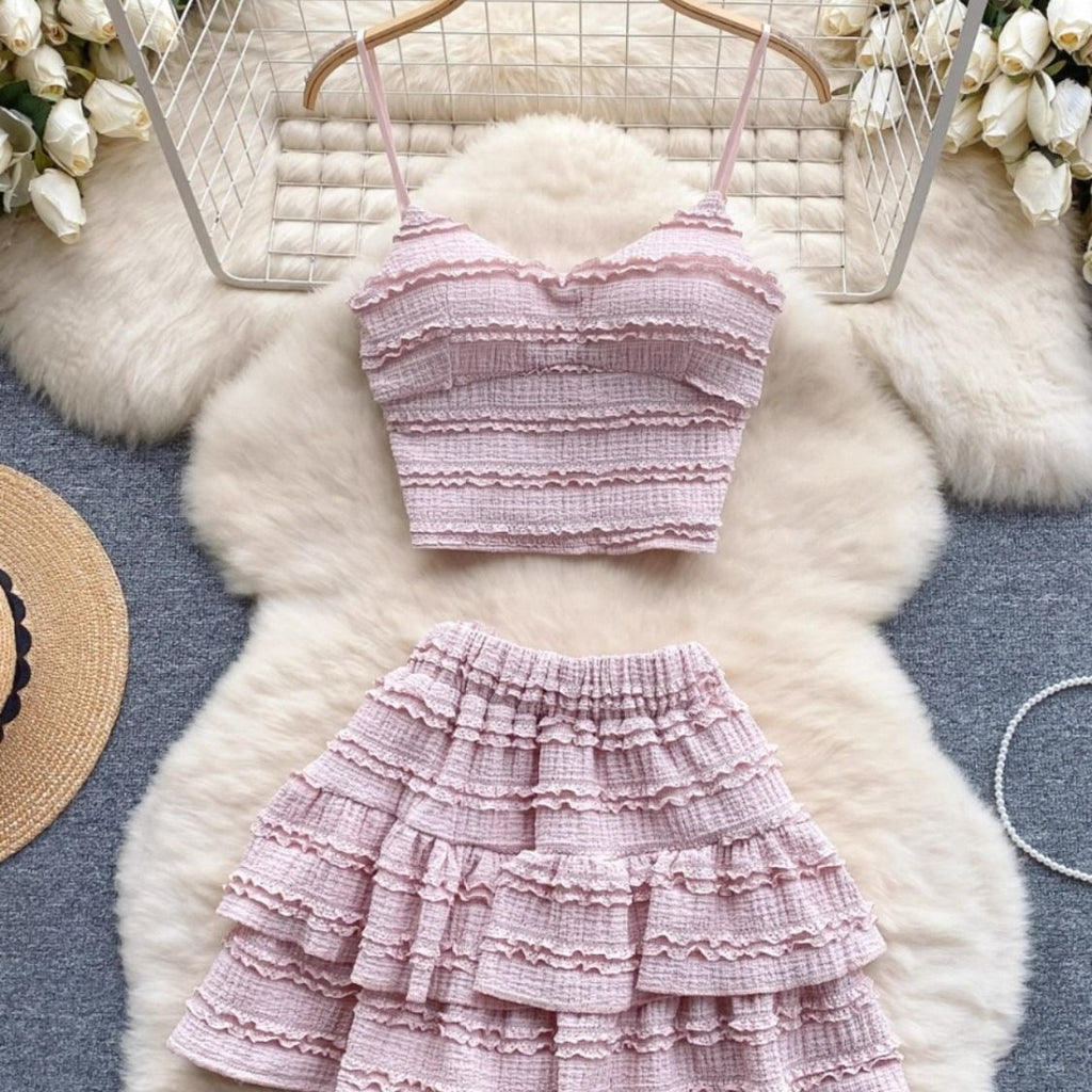 Blonde Camisole Og Rysjekort Skjørt Sett