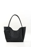 Monogram Black Faux Leather Women Hand And Shoulder Bag With Wallet And Makeup Bag