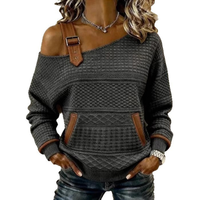 Womens Patchwork Denim Long Sleeve All Match Top