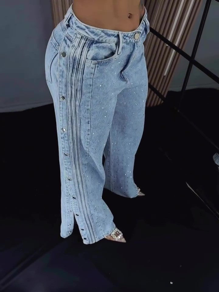 Button Rhinestone Fashion Jeans
