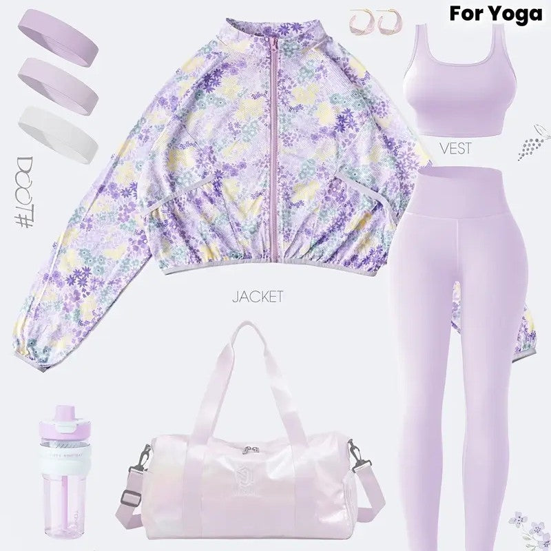 Breathable Quick-drying Long-sleeve Zip-up Jacket Sports Vest And Workout Pants Set