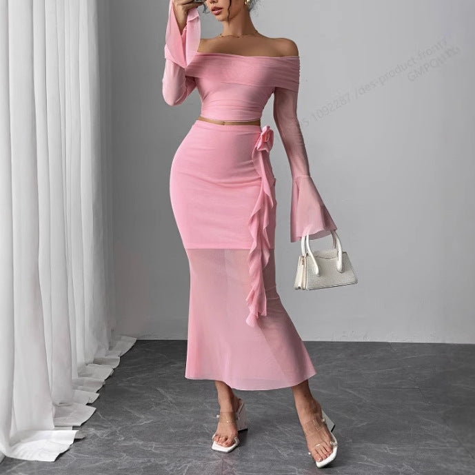 Off-the-shoulder Top And Bodycon Skirt Set
