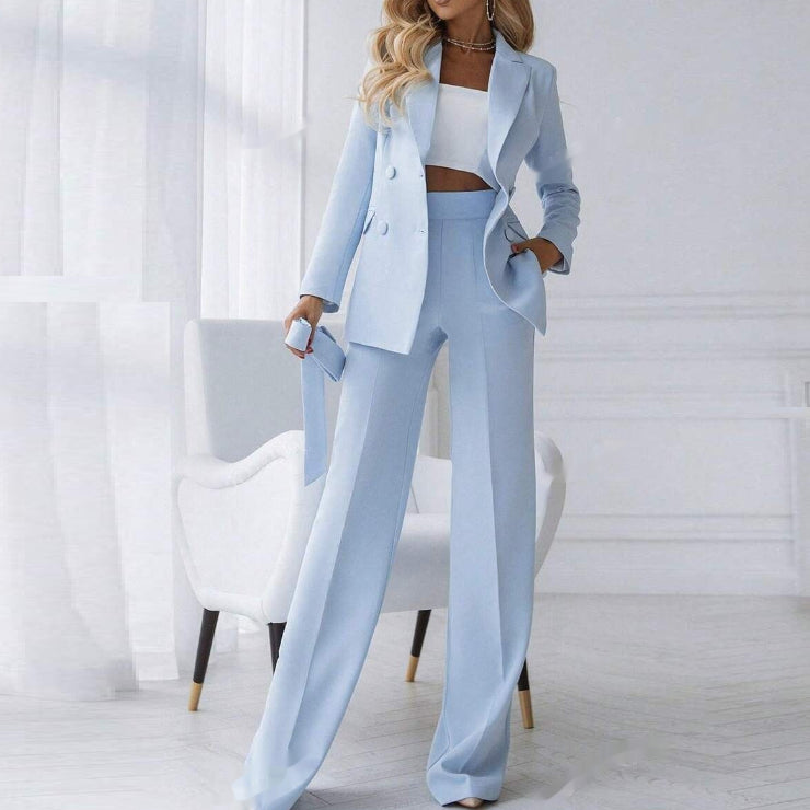Solid Color Notched Lapel Double Breasted Pocket Set