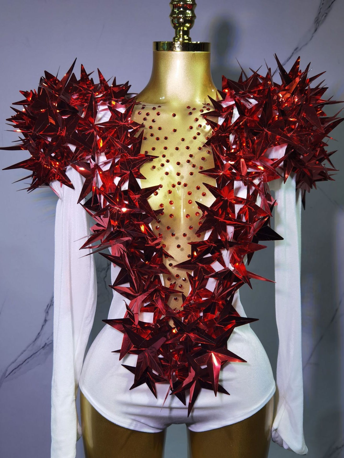 Sexy Golden Three-dimensional Five-pointed Star Exaggerated High Padded Shoulder Jumpsuit