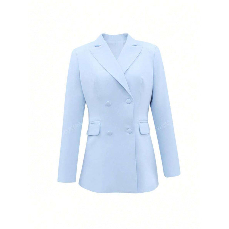 Solid Color Notched Lapel Double Breasted Pocket Set