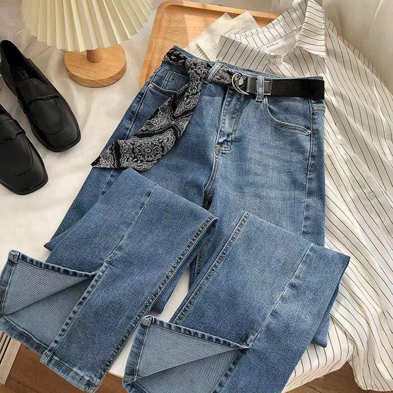 High-waisted Denim Jeans With A Slit At The Hem For Women