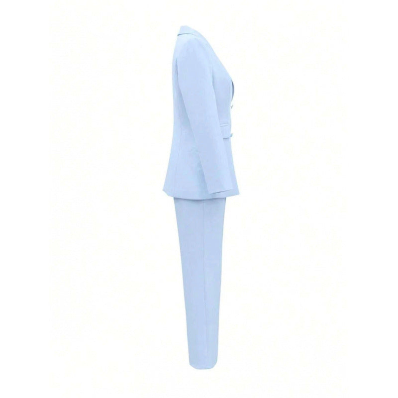 Solid Color Notched Lapel Double Breasted Pocket Set