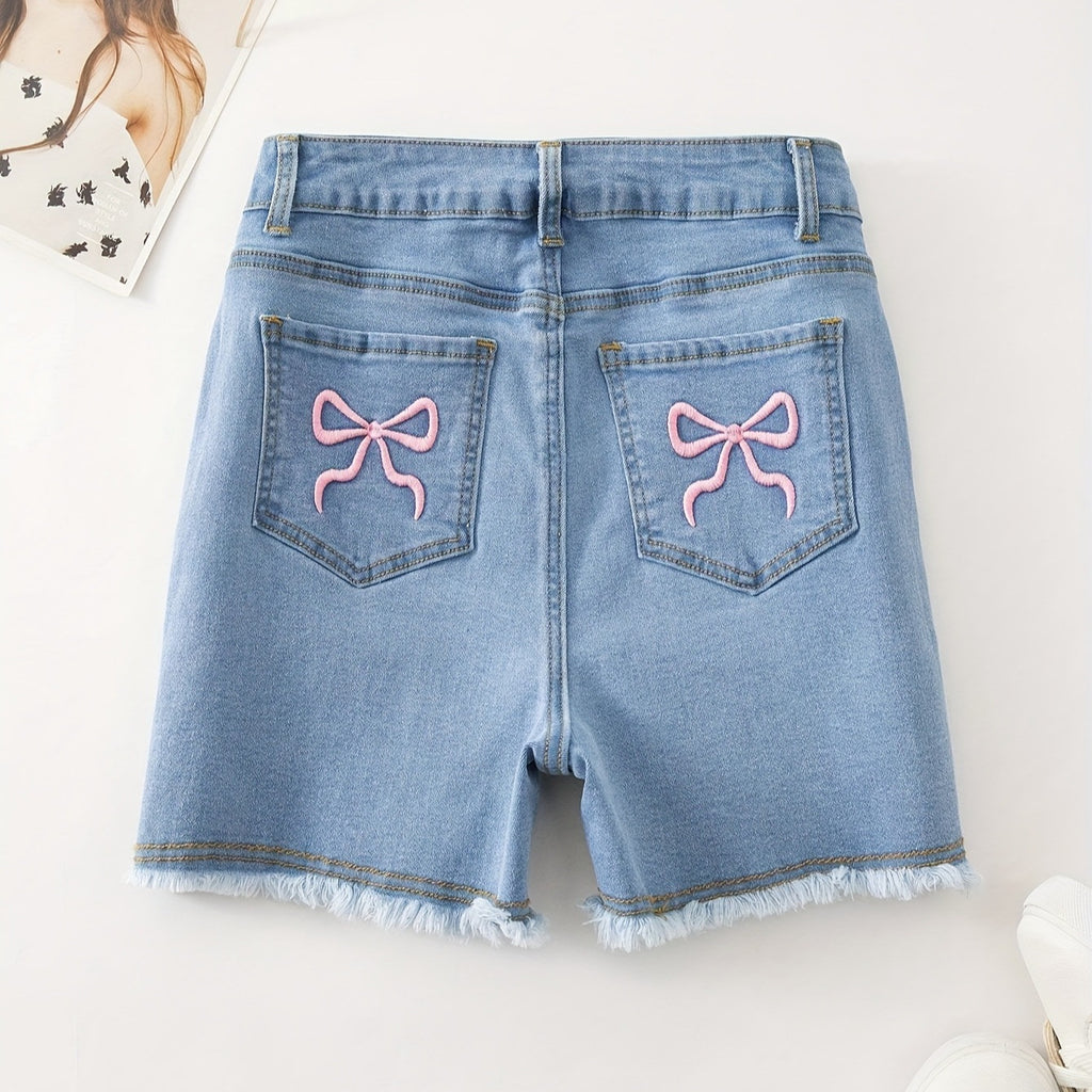 Short en jean moulant avec nœud papillon doux pour femmes