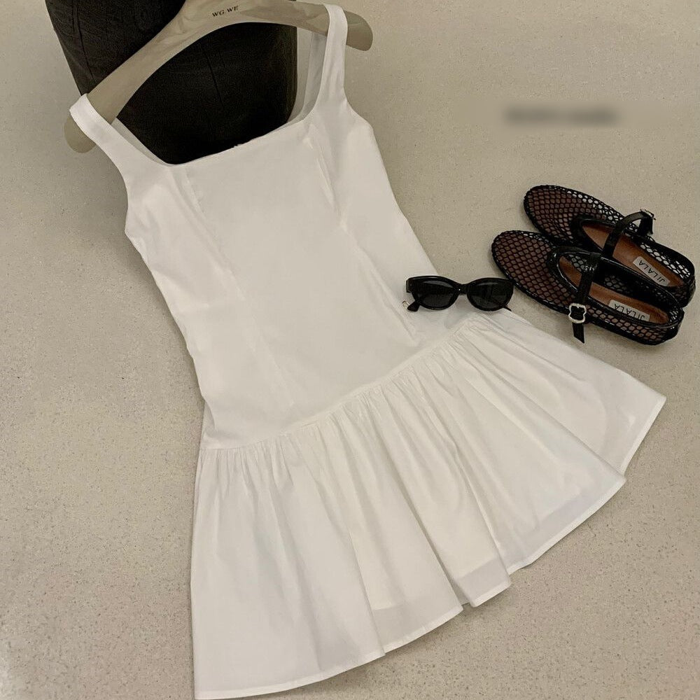 Versatile Polka-dot Waist-cinching Backless Slip Dress