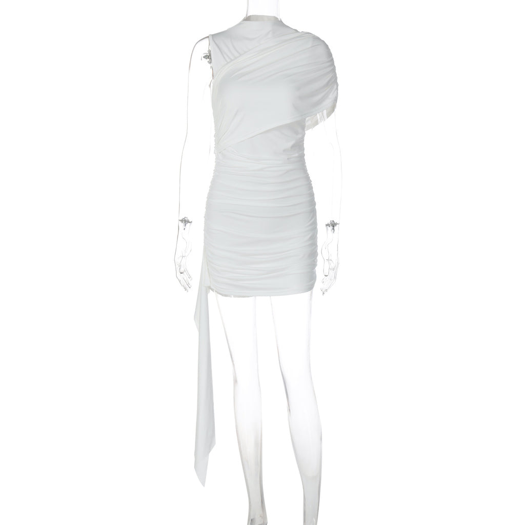 Pleated Puff Sleeve Patchwork Ribbon Dress
