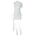 Pleated Puff Sleeve Patchwork Ribbon Dress