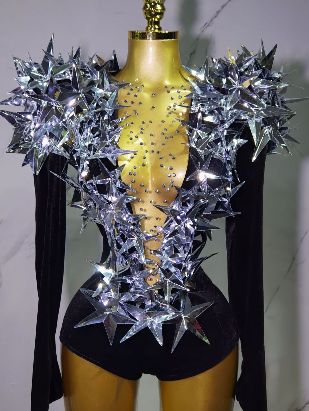 Sexy Golden Three-dimensional Five-pointed Star Exaggerated High Padded Shoulder Jumpsuit