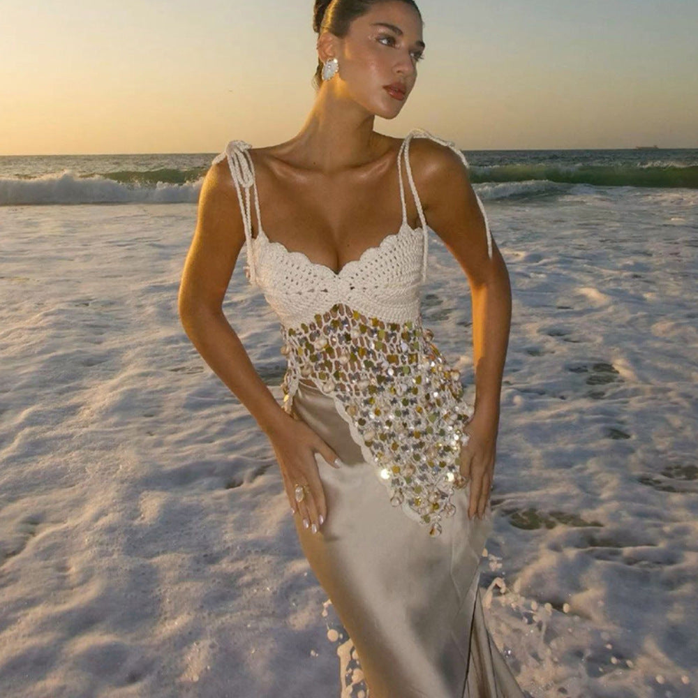 Womens Beach Sequin Top