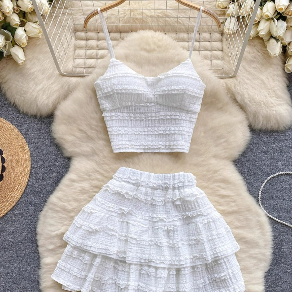 Blonde Camisole Og Rysjekort Skjørt Sett