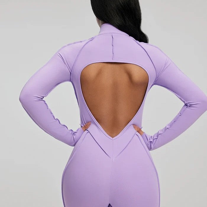 Women's Fashion Long Sleeve Zipper Slim Fit Jumpsuit