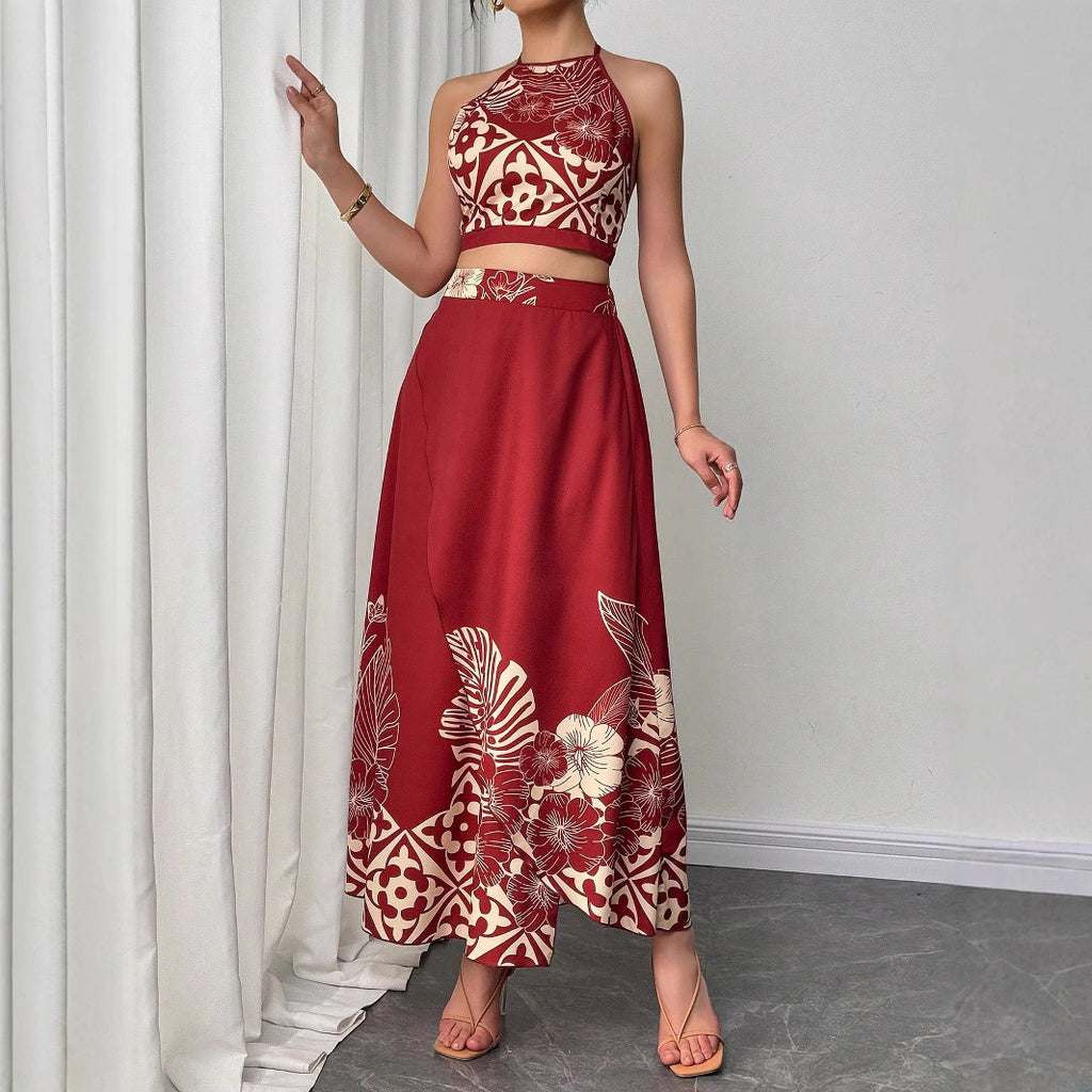 Floral-print Two-piece Slim-fit Set