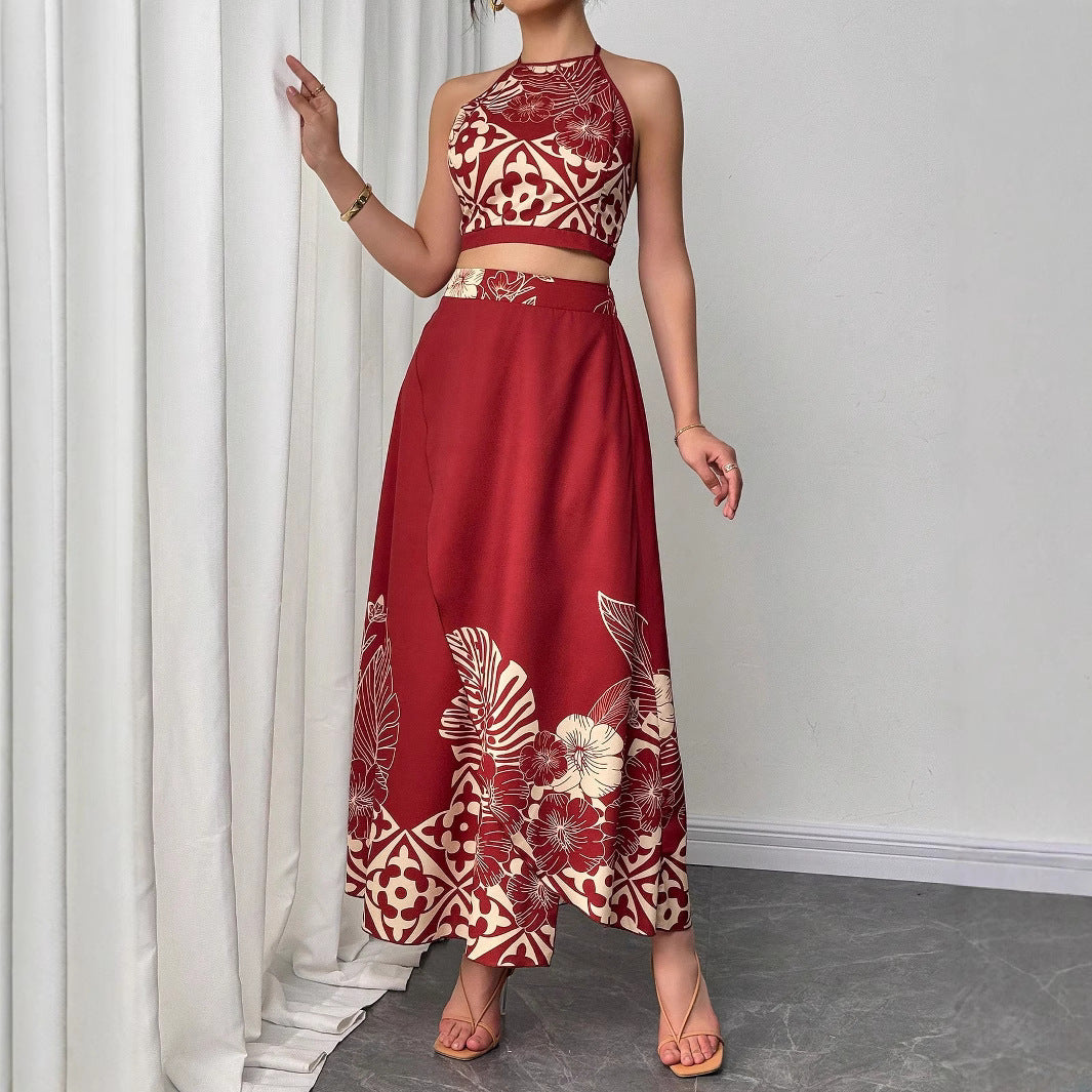Floral-print Two-piece Slim-fit Set