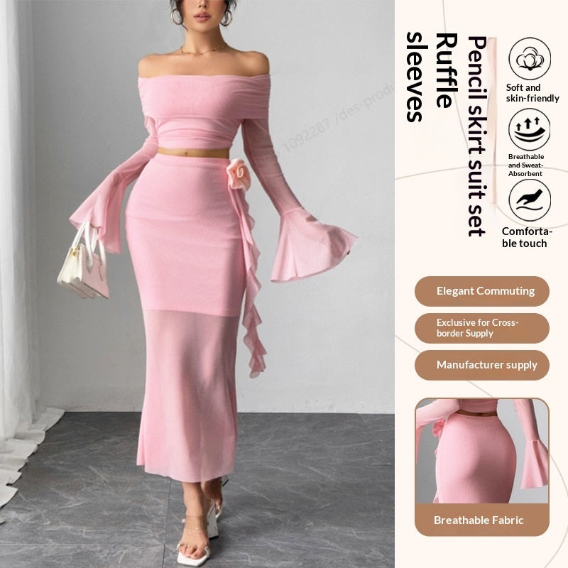 Off-the-shoulder Top And Bodycon Skirt Set